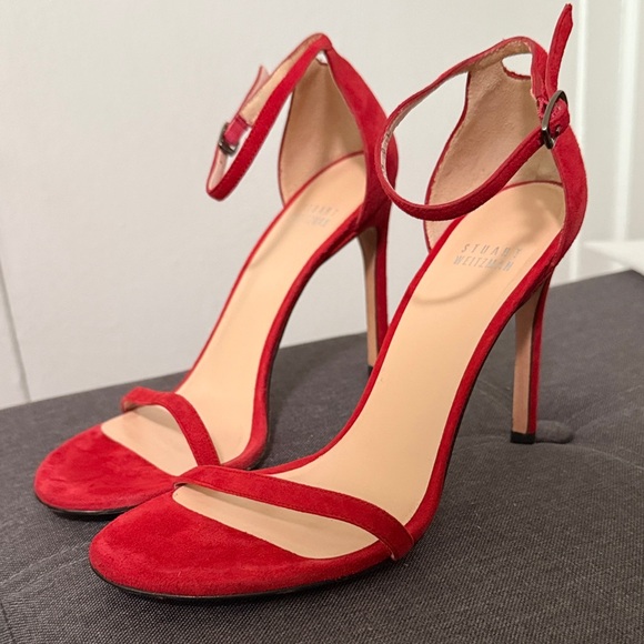 Stuart Weitzman Scarlet Suede Ankle Strap Heels - Picture 1 of 7